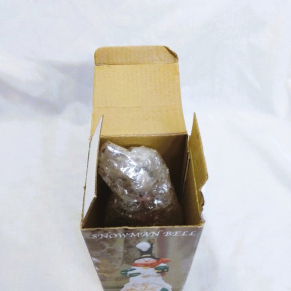 Vintage 1990's Ceramic Bisque Snowman Bell With Original Box - Picture 10 of 16